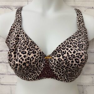 Cacique Size 42F Bra True Embrace Unlined Full Coverage Leopard Maroon‎ Lace